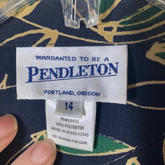Womens Vintage Pendleton Short Sleeve Button Shirt Leave Pattern 14 Blue Green - Picture 5 of 8